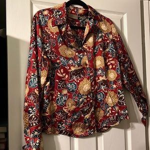 Patterned Silk Button Down Blouse